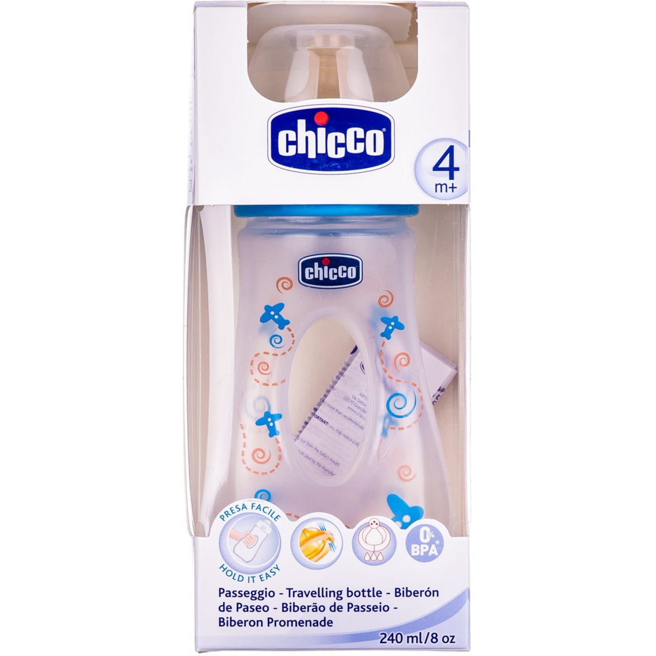 Chicco Promenade Biberon en Polypropylène avec Tétine Flux Rapide Décor Rose 4 Mois+ 240 ml – Image 2
