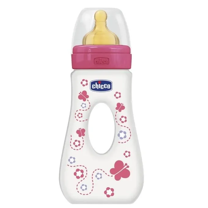 Chicco Promenade Biberon en Polypropylène avec Tétine Flux Rapide Décor Rose 4 Mois+ 240 ml