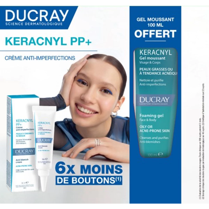 Ducray coffret Keracnyl PP+ 30ml + gel moussant 100ml